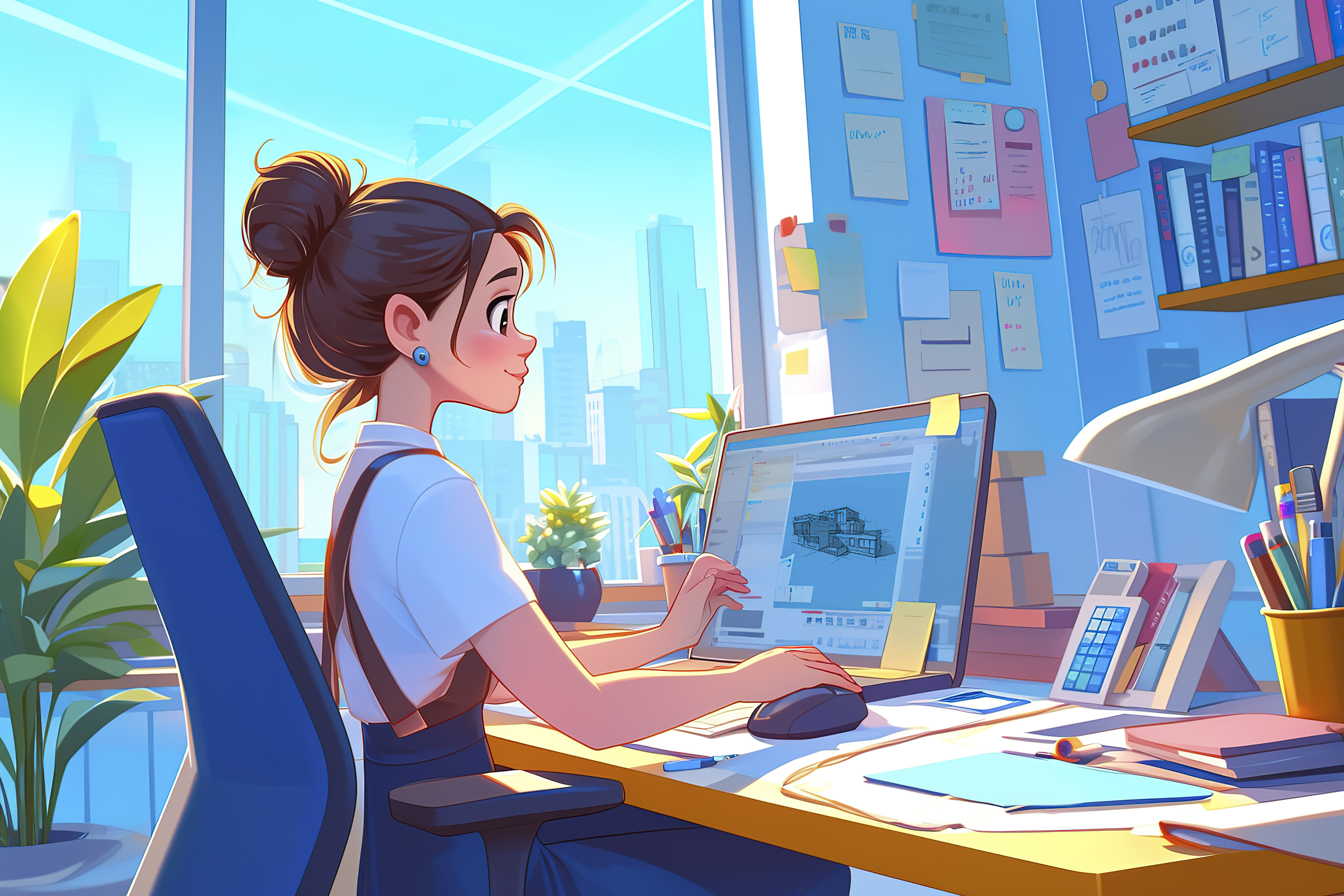 Modern office with a team working